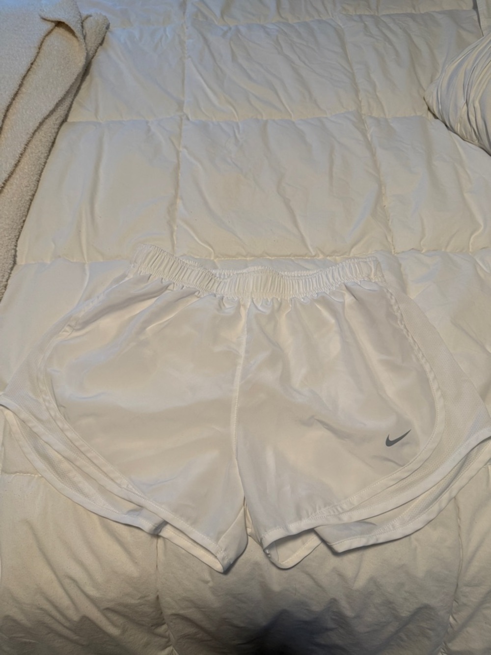 Nike White Women’s Athletic Shorts with Gray Swoosh